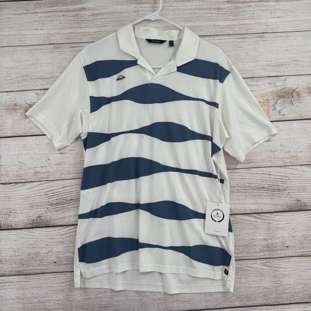 Radmor Golf Crosby Reverb Polo Shirt Men's Small White/Blue Striped NEW